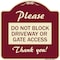 Signmission Please Do Not Block Driveway or Gate Access Thank You Heavy-Gauge Alum, 18" x 18", BU-1818-23283 A-DES-BU-1818-23283 - alternate 1